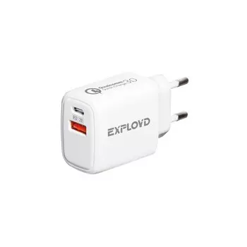 Сетевое зарядное устройство Exployd EX-Z-1339, USB/USB-C, 3 А, 20 Вт,быстрая зарядка, белое