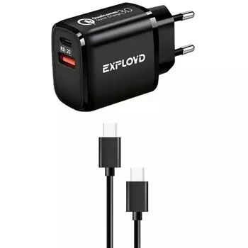 Сетевое зарядное устройство Exployd EX-Z-1340, USB-С/USB, 3 А, 20 Вт, кабель Type-C, черное