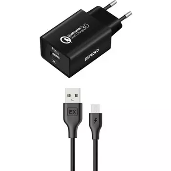 Сетевое зарядное устройство Exployd EX-Z-1359, USB, 3 А, быстрая зарядка, кабель microUSB