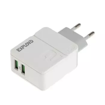 Сетевое зарядное устройство Exployd EX-Z-1431, 2 USB, 2.4 А, белое