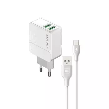 Сетевое зарядное устройство Exployd EX-Z-1443, 2 USB, 2.4 А, кабель Type-C, белое