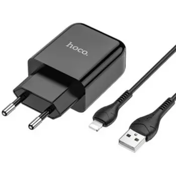 Сетевое зарядное устройство Hoco N2, USB - 2.1 А, кабель Lightning 1 м, черный
