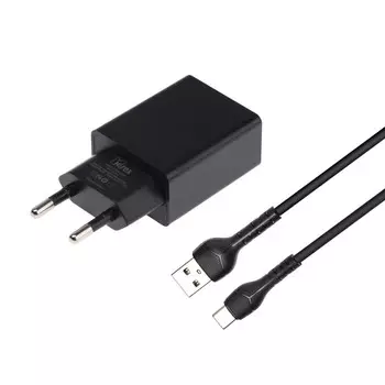 Сетевое зарядное устройство Mirex U16t, USB, 2.4 А, кабель Type-C, 1 м, черное