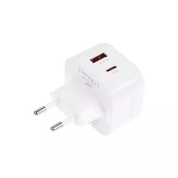 Сетевое зарядное устройство PERO TC10, USB, USB-C, 3.1 А, быстрая зарядка, белое