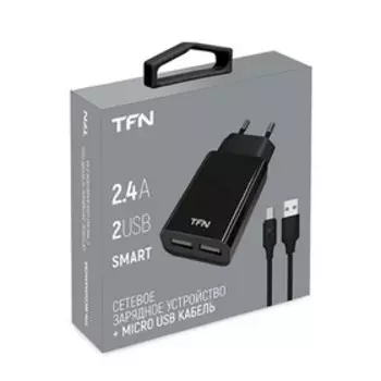 Сетевое зарядное устройство TFN RAPID, 2 USB - 2.4 А, кабель microUSB 1 м, черное