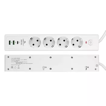 Сетевой фильтр Cablexpert Exnovo EXN-4-CU2-W-2,4р,16А,1xType-C PD,30Вт,2хUSB,2м, ур.защ.4+