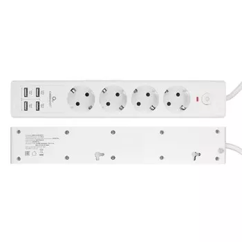 Сетевой фильтр Cablexpert Exnovo EXN-4-U4-W-2, 4р, 16А, 4хUSB, 3.1A, 2м, ур.защиты 4+, белый