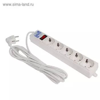 Сетевой фильтр Power Cube, 5 розеток, 5 м, 10 А, 2200 Вт, белый