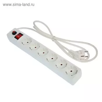 Сетевой фильтр UNIVersal 967U-3001, 6 розеток, 1.8 м, 10 А, ПВС 3x0.75, белый