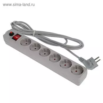 Сетевой фильтр UNIVersal 967U-5003, 6 розеток, 3 м, 10 А, ПВС 3x0.75, серый