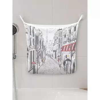 Органайзер в ванну на присосках «Дождливый париж», для хранения игрушек и мелочей, размер 33х39 см