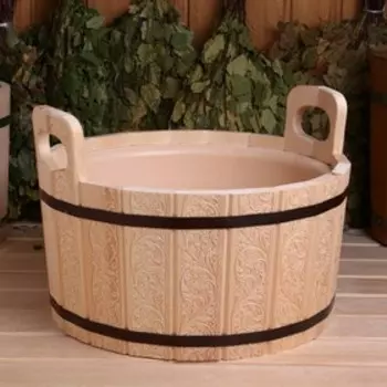 Шайка - таз для бани и сауны «Русский узор», 12 л, деревянная, пластиковая вставка, «Добропаровъ»