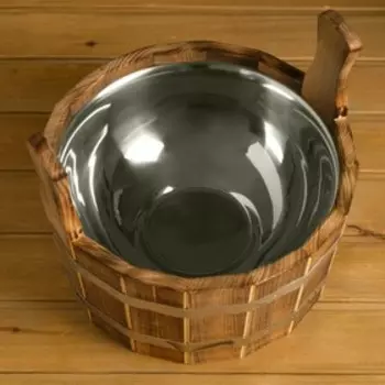 Шайка из липы, 6 л, двуручная, нержавеющая вставка, "Добрыня"