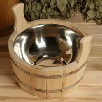 Шайка - таз для бани и сауны, 6 л, деревянная, нержавеющая вставка, «Добропаровъ»