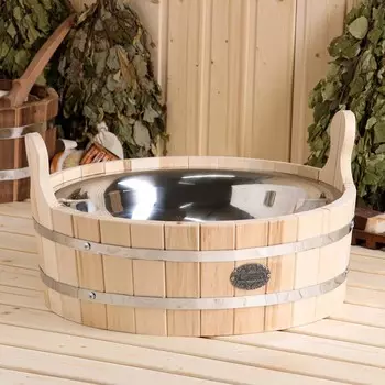 Шайка из липы, 9 л, круглая, нержавеющая вставка, "Добропаровъ"