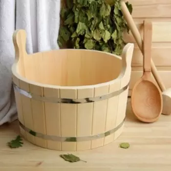 Шайка из липы, 15 л, круглая, нержавеющий обруч