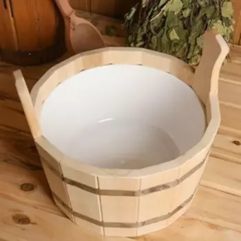 Шайка - таз для бани и сауны, 9 л, липа, пластиковая вставка, «Добропаровъ»