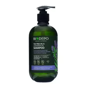 Шампунь для волос бессульфатный Biodepo укрепляющий с маслами чайного дерева и лаванды, 475 мл
