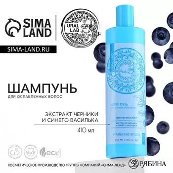 Шампунь для волос с экстрактом черники и василька, укрепление и рост, 410 мл, URAL LAB