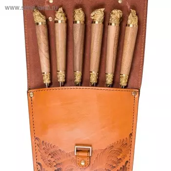 Шампуры подарочные 6 шт. в колчане из натуральной кожи