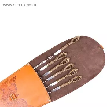 Шампуры подарочные 6 шт. в колчане из натуральной кожи