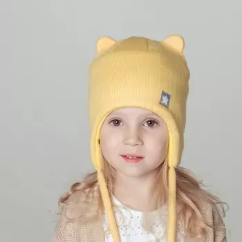 Шапка детская, цвет жёлтый/ушки, размер 46-50