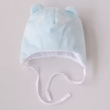 Шапка детская демисезонная KinDerLitto «Новые звёздочки», с ушками, возраст 6-12 месяцев, цвет голубой