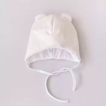 Шапочка на завязках с ушками детская KinDerLITTO «Новые звёздочки», возраст 0-3 мес., цвет молочный