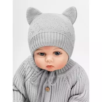 Шапка детская вязаная Amarobaby Pure Love Kitten, серый, с подкладом, размер 38-40