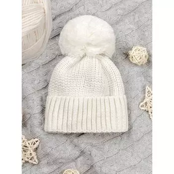 Шапка детская вязаная демисезонная, Pure Love Muffin, размер 46-48 , цвет молочный