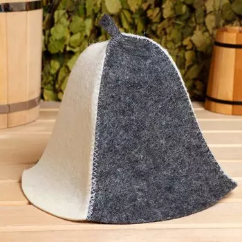 Шапка для бани и сауны, «Классическая», полиэфир 70%, шерсть 30%, комбинированная, белая, серая, «Добропаровъ»