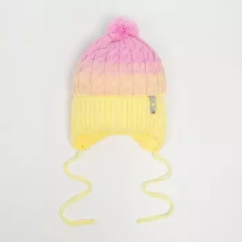 Шапка для девочки, цвет розовый/желтый, размер 53-56 см