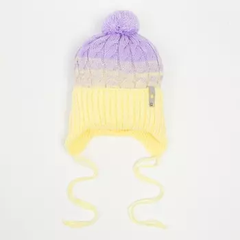 Шапка для девочки, цвет желтый/сиреневый, размер 53-56 см