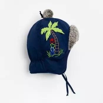 Шапка для мальчика «Жираф», размер 48, синяя