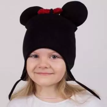 Шапка Мышка с завязками, цвет чёрный/бантик, размер 46-50
