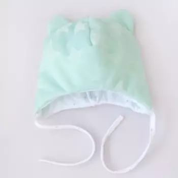 Шапка детская демисезонная KinDerLitto «Новые звёздочки», с ушками, возраст 6-12 месяцев, цвет мята