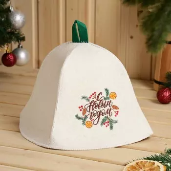 Шапка для бани и сауны «С Новым Годом», полиэфир 70%, шерсть 30%, «Добропаровъ»