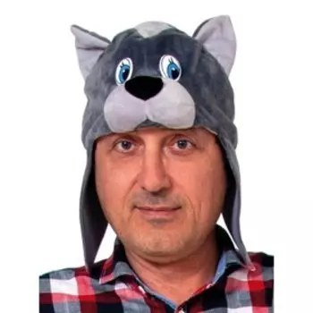 Шапка с ушами взрослая «Кот серый», плюш, р. 55-58