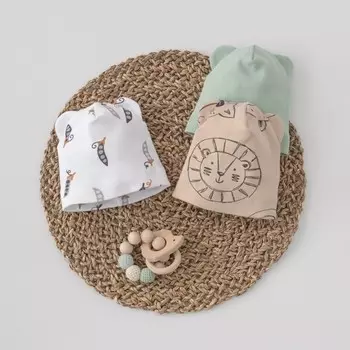Шапка с ушками детская KinDerLITTO «Крошки Горошки», возраст 0-3 мес., 3 шт