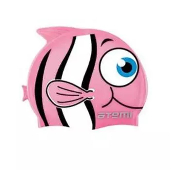 Шапочка для плавания Атеми FC104, силикон детская, рыбка, цвет розовый