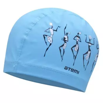 Шапочка для плавания Atemi PU 301, тканевая с полиуретановым покрытием, цвет голубой, принт