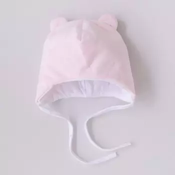 Шапочка на завязках с ушками детская KinDerLITTO «Новые звёздочки», возраст 0-3 мес., цвет розовый