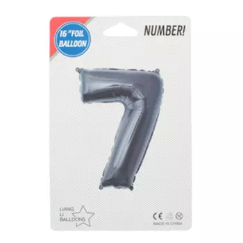 Шар фольгированный 16", цифра 7, индивидуальная упаковка, цвет чёрный