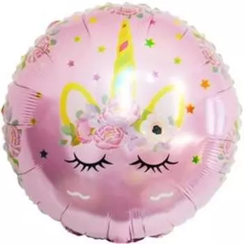 Шар фольгированный 18" «Цветочный единорог», круг, розовый