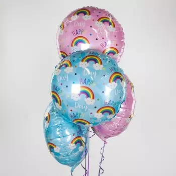 Шар фольгированный 18" «С рождением малыша!», радуга в облаках, круг, цвет голубой