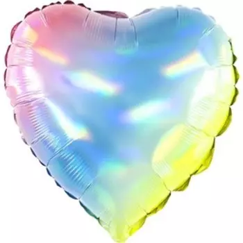 Шар фольгированный 18" «Сердце», светлая радуга, голография