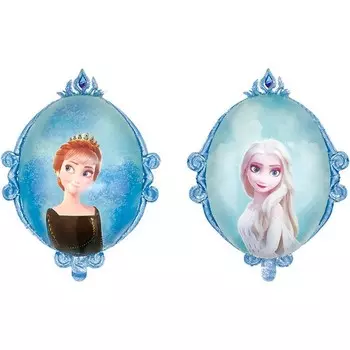 Шар фольгированный 23" фигура "Зеркало, Холодное сердце, Эльза и Анна" холодно-голубой