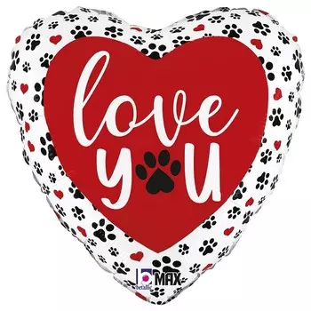 Шар фольгированный 23" "Люблю Тебя, (лапки)", шоколадное сердце