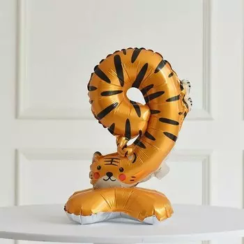 Воздушный шар фольгированный 24" «Цифра 9. Тигр», на подставке