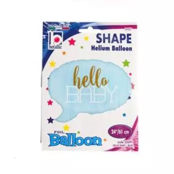 Шар фольгированный 24" Hello baby, спич бабл, фигура, цвет голубой